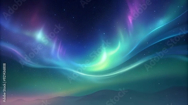 Fototapeta A iridescent neon hues swirling across the sky-like canvas, Stars twinkle in the background