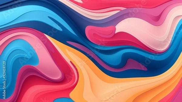 Fototapeta Abstract fluid patterns flat design, front view, creative art, cartoon drawing, Splitcomplementary color scheme
