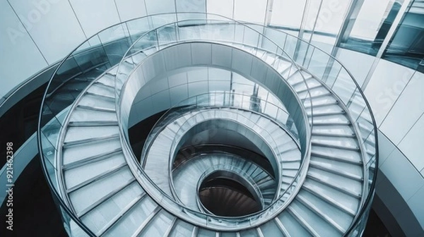 Obraz Spiral staircase inside a modern cylindrical building with glass floors