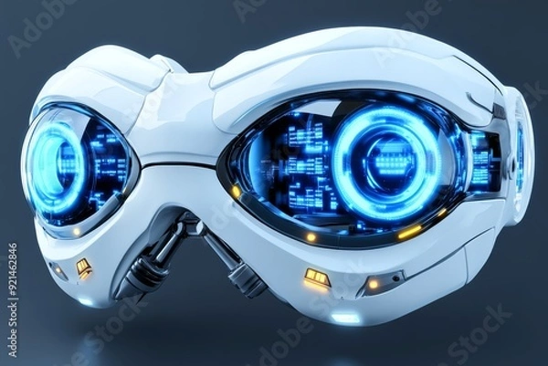 Fototapeta Futuristic goggles with glowing blue lenses representing the advancement of augmented reality and wearable technology
