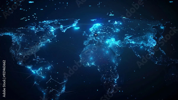 Fototapeta world map with global connection illustration in light hologram, version 10