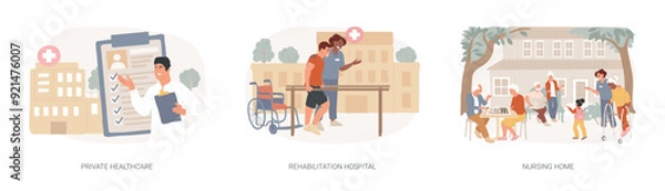 Obraz Medical facility isolated concept vector illustration set.