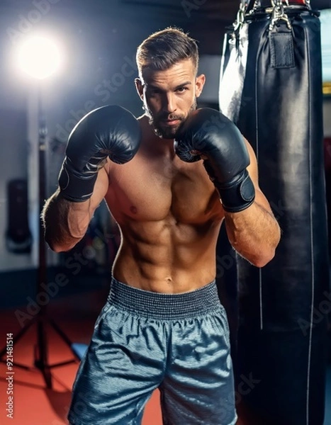 Obraz A man wearing boxing gloves