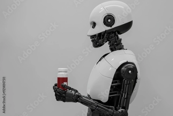 Fototapeta Minimalist white robot performing tasks demonstrating the integration of clean design and automation in industry