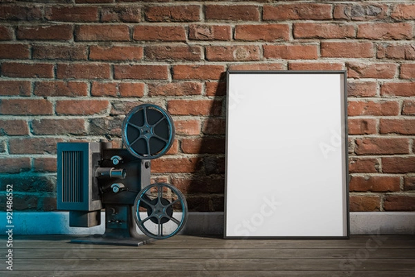Obraz poster mockup for motion picture with film projector. 3d rendering
