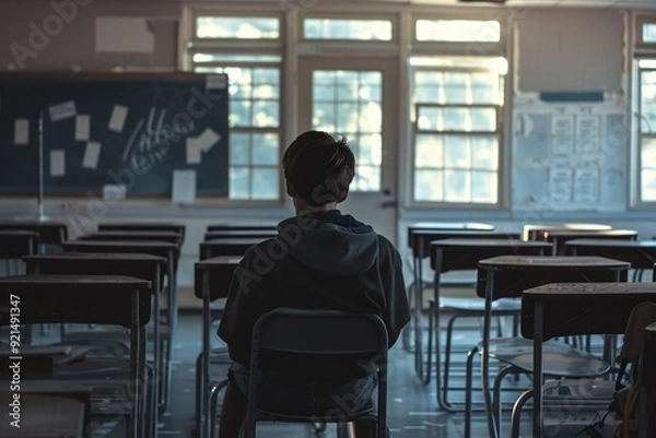 Fototapeta ai generative students sitting alone in class