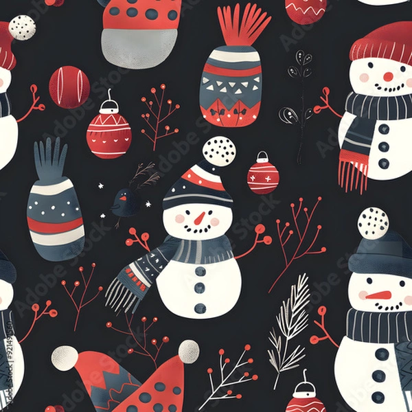 Fototapeta New Year and Christmas 2d cartoon or graphic advertising background, Seamless pattern