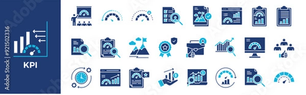 Obraz KPI icon collection set. Containing design, business, data, management, performance, analysis, and more. Solid vector icons collection.	