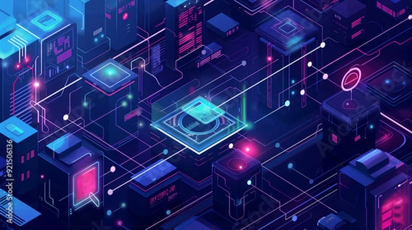 Fototapeta a multi-layered cybersecurity defense system with firewalls, intrusion detection systems, and secure access points, futuristic data protection system cyber technology 