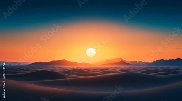 Fototapeta Serene Desert Sunset with Sand Dunes and Mountains