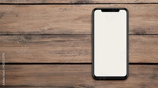 Fototapeta Modern Smartphone with Blank Screen on Rustic Wooden Surface, Minimalist Technology Concept, High-Resolution Image for Digital and Print Use, Ideal for Mockups, Presentations, and Design Projects