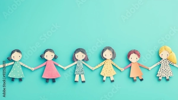 Obraz paper chain of dolls connected at the hands symbolizing unity and togetherness in friendship