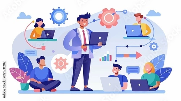 Fototapeta IT Directors guide the way. This scene depicts a Director leading the IT team, highlighting their leadership in navigating technological advancements and ensuring the company stays ahead of the curve