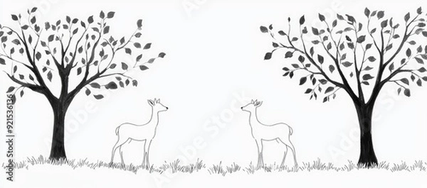 Obraz Two Deers Under Trees Illustration