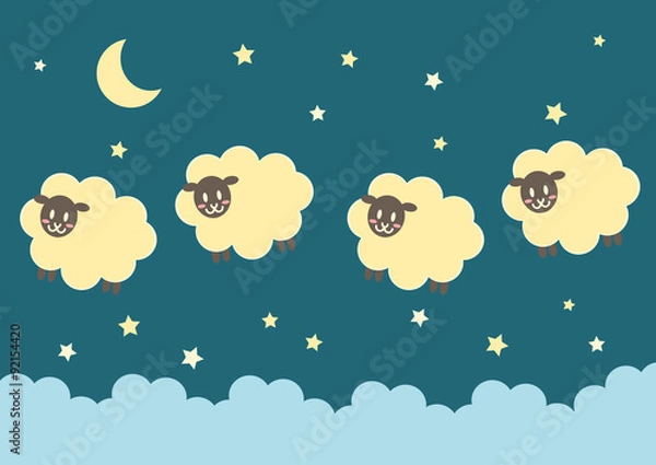 Fototapeta 夜空を飛んでいる羊のイラスト