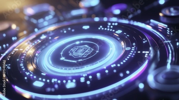 Obraz Futuristic Interface Design, Blue and Purple Glowing Circles