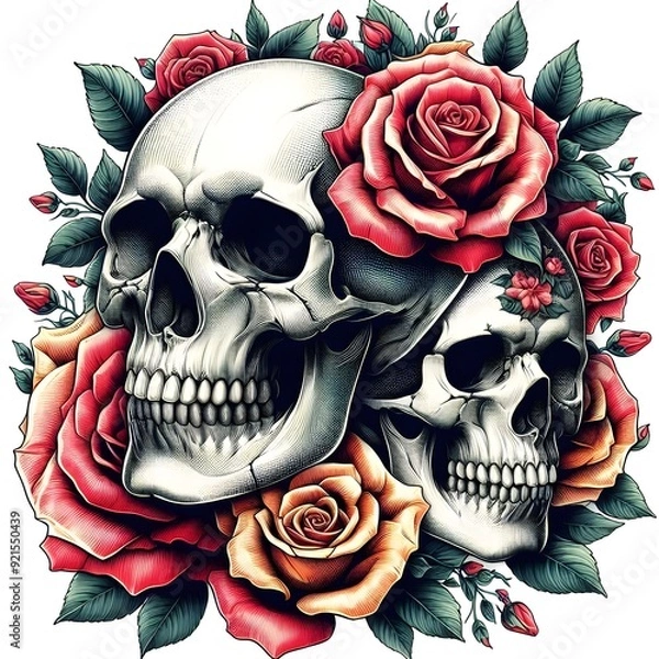 Obraz Two Skulls Surrounded by Roses