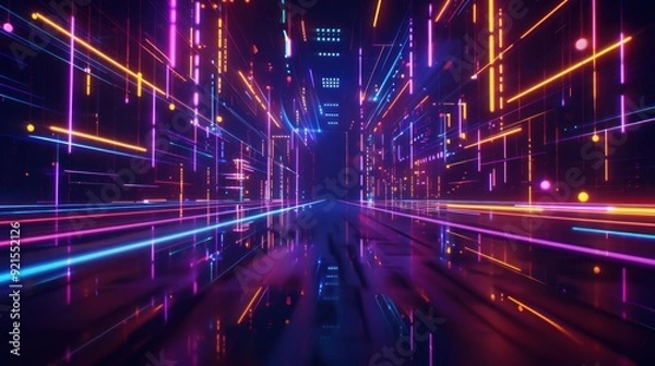 Obraz Abstract Neon Cityscape: A Digital Metropolis