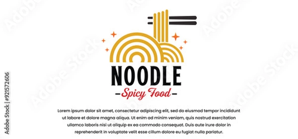 Obraz Vector spicy noodles in a bowl with chopsticks, chili peppers and hot fire. White background