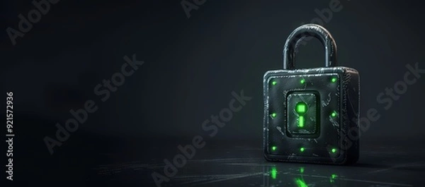 Fototapeta Black padlock with green light with black background