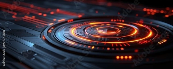 Fototapeta Round machine with yellow and red light emitting