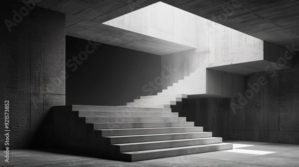 Obraz A dark grey room with a wide staircase 