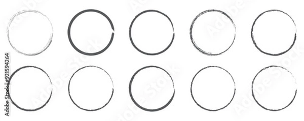Fototapeta Vector set of grunge circle brush. Set of black brush stroke circle vectors.
