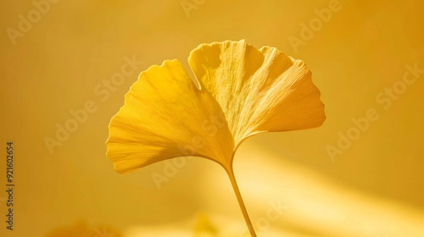 Fototapeta Ginkgo leaf with a fan shape and yellow color