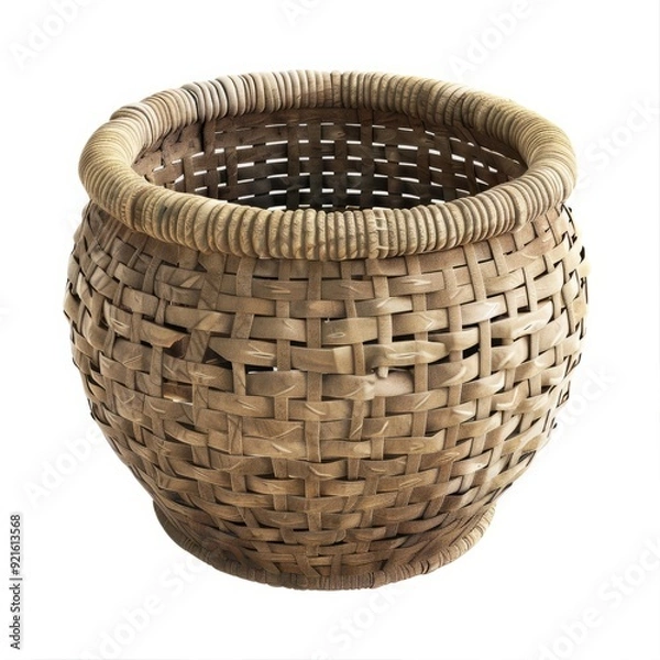 Fototapeta 3D Render, Low Poly style of an ancient Babylonian woven storage basket, on isolated white background