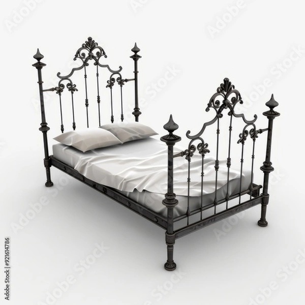 Fototapeta 3D Render, Low Poly style of an ancient Roman iron bed frame, on isolated white background