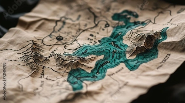 Obraz Close-Up of Treasure Map: Detailed and Vintage Adventure Illustration