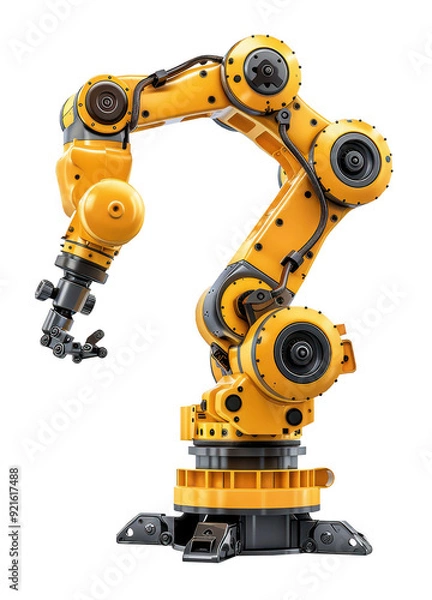 Fototapeta Robotic arm manipulating small parts, white background, industrial innovation