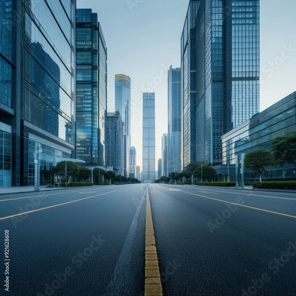 Obraz Modern city and empty asphalt floor with smart 5G wireless communication network concept