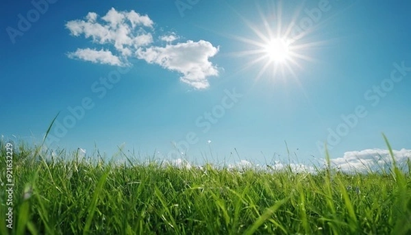 Fototapeta Green grass field under blue sky and white clouds during daytime 19