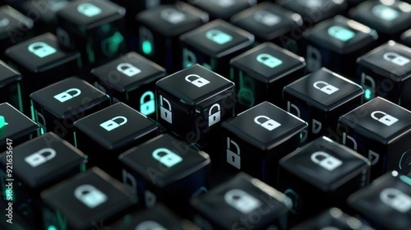Fototapeta Cybersecurity: Digital Fortress of Padlocks