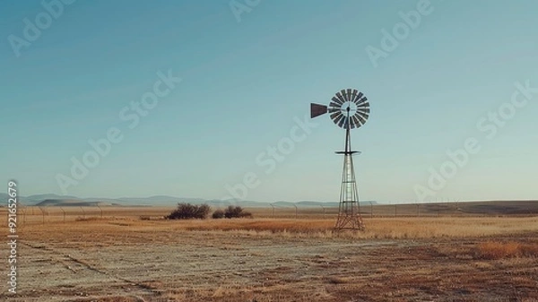 Obraz Windmill in open field under blue sky, daytime