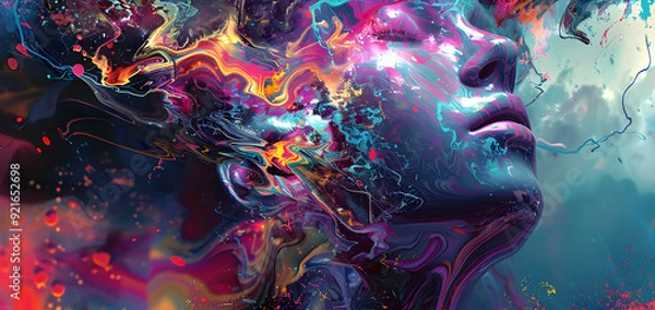 Fototapeta Abstract Portrait of a Face with Liquid and Swirling Colors