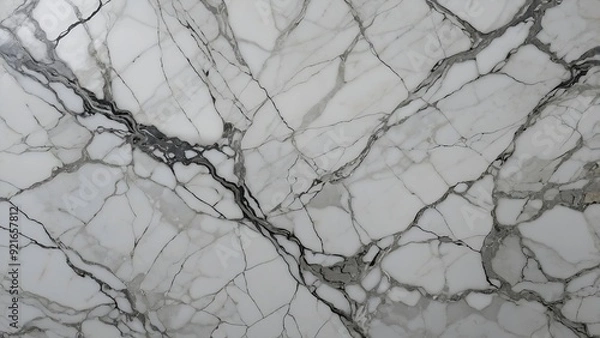 Fototapeta Close-up of white marble with intricate black and grey veining.