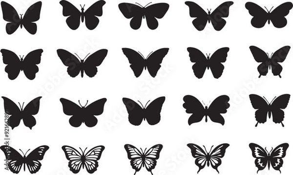 Fototapeta Black Silhouette Butterfly Set Vector Style Illustration on a White Background