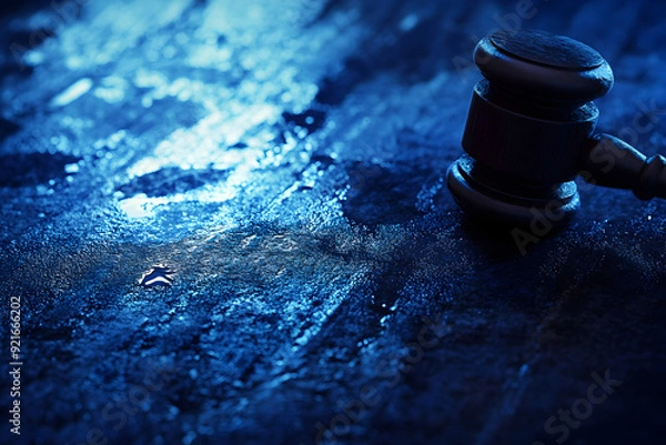 Fototapeta A blue background with a hammer and a gavel on it