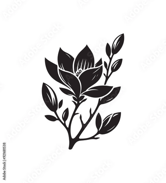 Fototapeta magnolia vector style,silhouette vector,black and white color