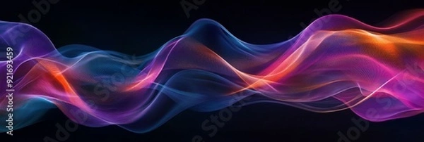 Fototapeta A mesmerizing abstract image showcasing flowing light in vibrant hues of blue, purple, and orange, symbolizing energy, movement, fluidity, creativity, and innovation.