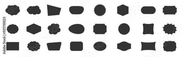 Fototapeta Abstract black geometric shape silhouette icon set. Outline blank frame templates, speech bubbles, badges, price tags, sticker, think cloud