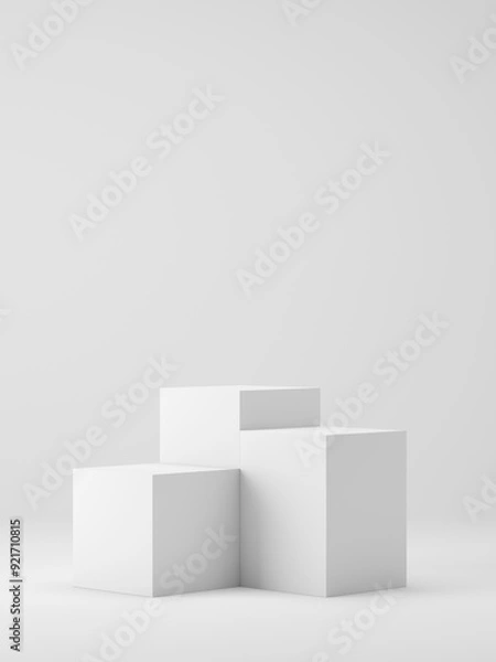 Fototapeta 3D product display stand white background, 3D podium form for cosmetic, perfume and product presentation, 3D rendering, illustration.
