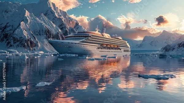 Fototapeta Luxurious cruise ship sailing through icy Alaskan waters generated with AI