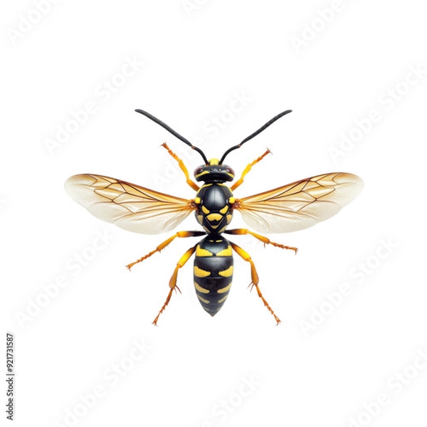 Fototapeta Realistic close-up of a wasp with detailed wings
