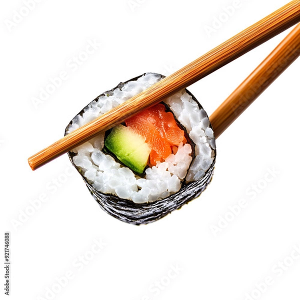 Fototapeta sushi roll with chopsticks isolated on a transparent background