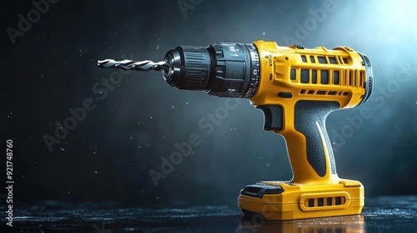 Fototapeta Drill on table in darkness