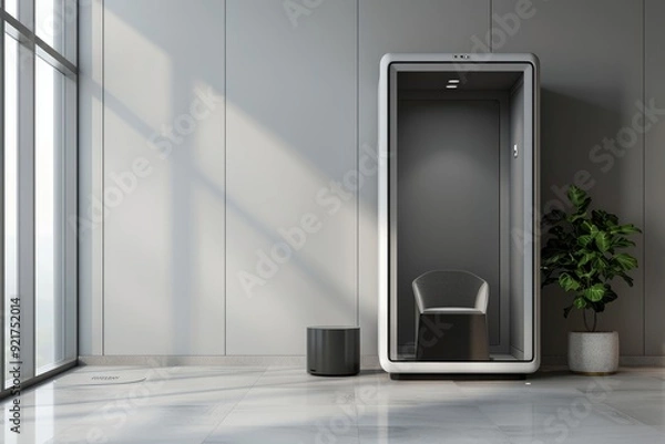 Fototapeta Private Phone Booth with Soundproof Walls for Focused Work and Branding Opportunities