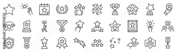 Fototapeta Set of 30 outline icons related to star. Linear icon collection. Editable stroke. Vector illustration
